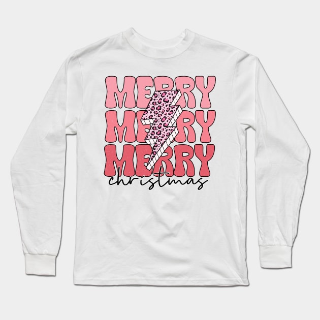 Merry Christmas Pink Long Sleeve T-Shirt by Velvet Love Design 